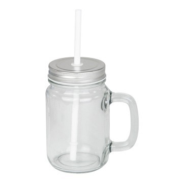 plottiX - drinking glass Mason Transparent including straw