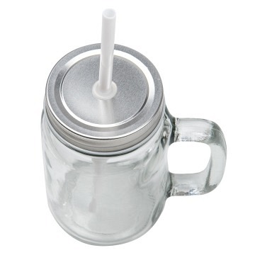 plottiX - Trinkglas Mason Transparent inklusive Strohhalm